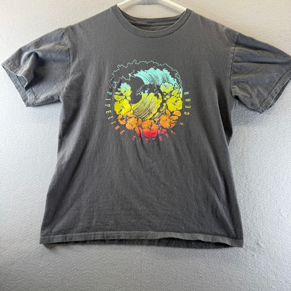 Pipeline Clothes & Gear Mens XL Gray Surf Wave Hibiscus Graphic T-Shirt Cotton